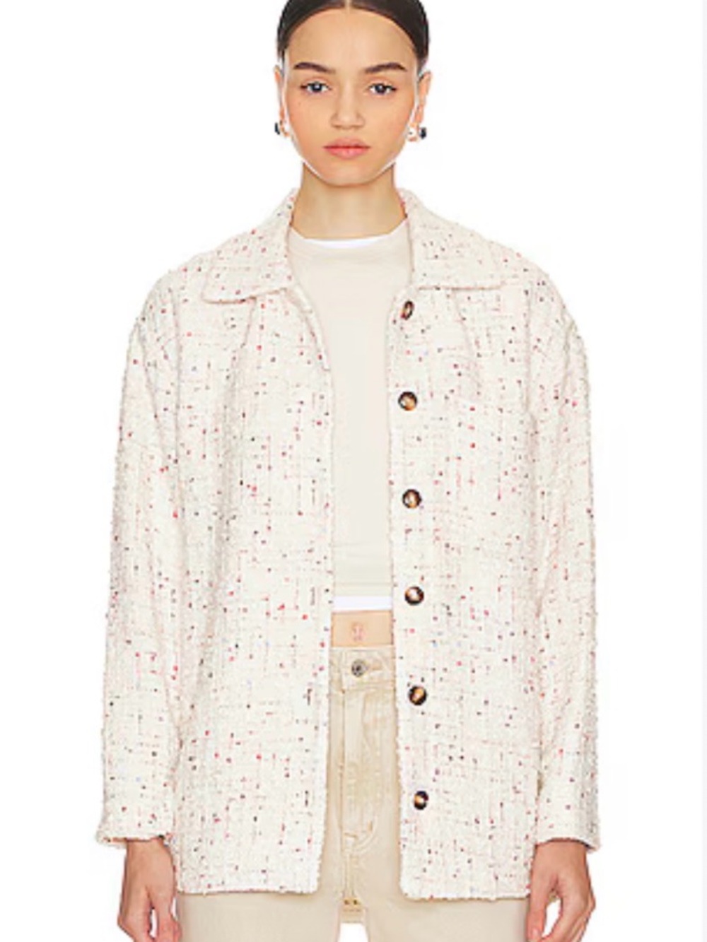 Favorite Daughter Ivory Tweed Button-Front Jacket with Multicolor Speckle